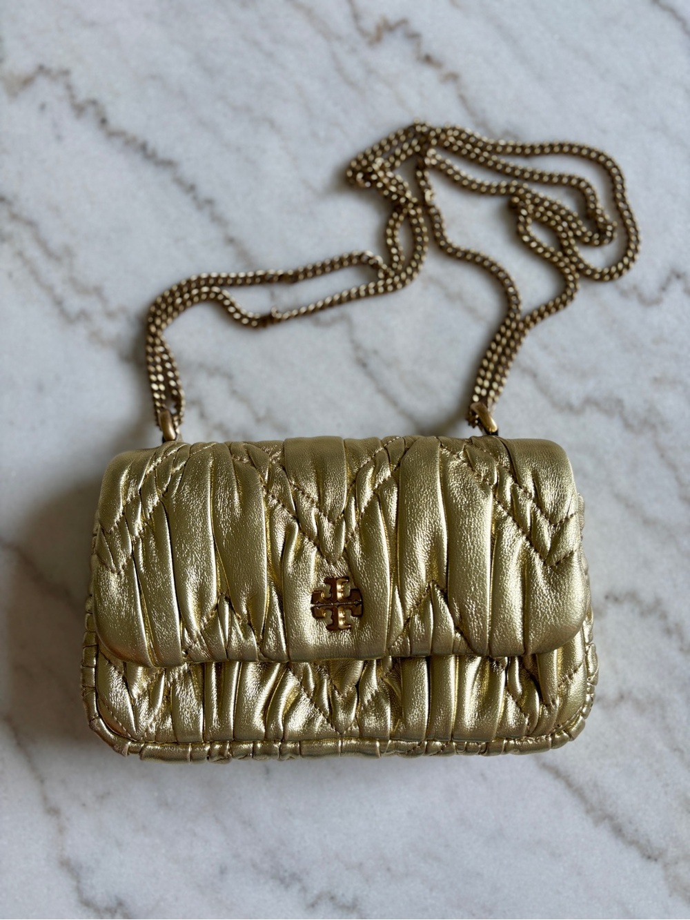 Tory Burch Kira Gold Quilted Leather Chain-Crossbody / Shoulder Bag - Picture 3 of 15